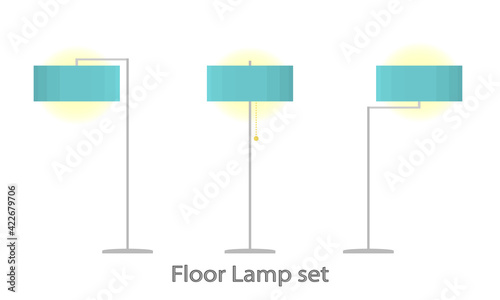 A set of green floor lamps on steel stands. A modern lamp for a bedroom, living room or work desk. Flat vector illustration