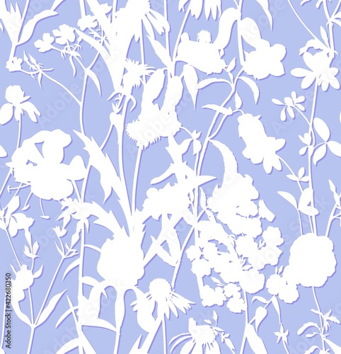 Seamless background with flowers. Meadow flowers in vector pattern for fabric, wrapping and wallpaper.