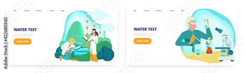 Water quality testing landing page design, website banner vector template set.