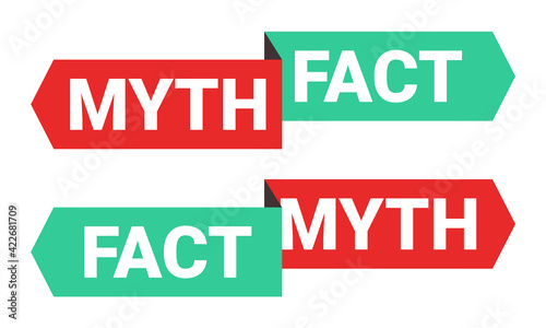 Fact myth sign with two sided directions. Concept of thorough fact-checking or easy compare evidence. Illustration vector