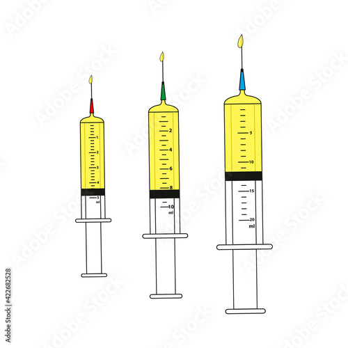 Injection medical Syringes with vaccine.Web icons.Vector illustration.