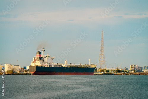 Oil tanker docked in Port Adelaide at sunset, South Australia