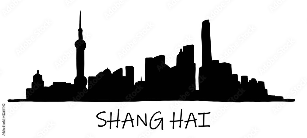 Shanghai skyline freehand drawing sketch on white background.