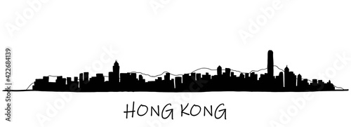 Hong Kong skyline freehand drawing sketch on white background.
