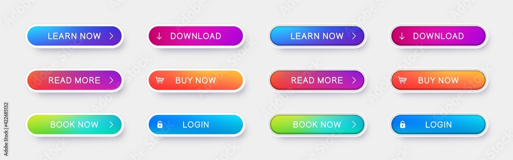 Set of abstract ui buttons with shadow. Vector different gradient color buttons for use in web sites, apps and game. Set of abstract ui buttons with shadow. Vector different gradient color buttons for use in web sites, apps and game.