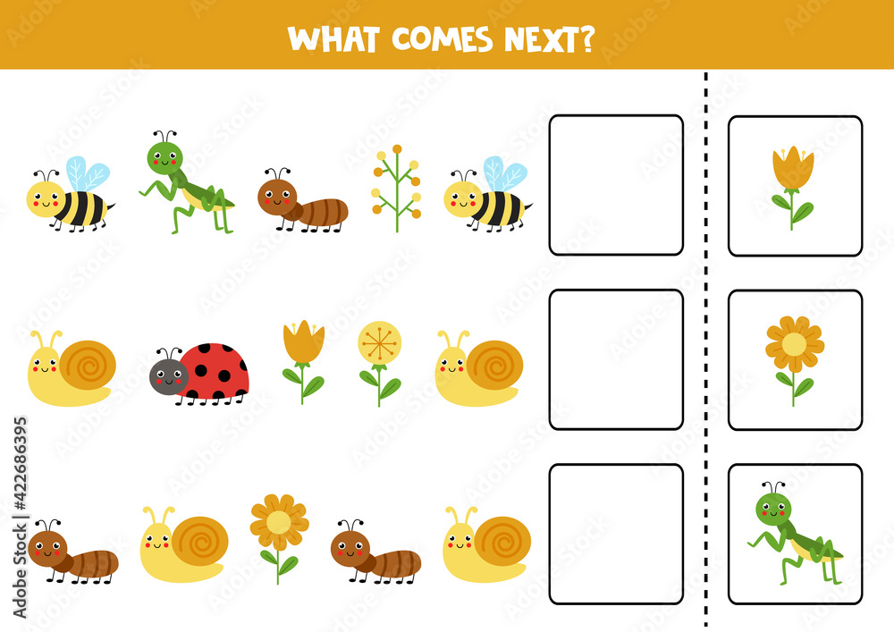 What comes next game with cute colorful insects.