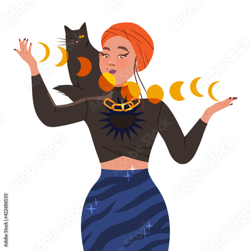 Gypsy Woman as Fortune Teller Predicting Future or Performing Occult Ritual Vector Illustration
