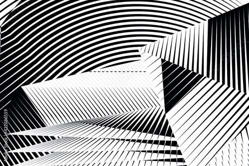 Geometric dynamic pattern, abstract halftone lines black andwhite background, vector modern design texture for card, poster, cover, banner, fluer.