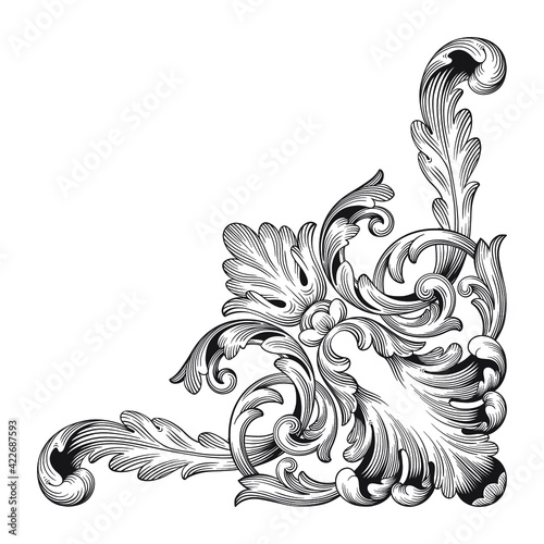 Vintage Baroque Victorian frame border floral ornament leaf scroll engraved retro flower pattern decorative design tattoo black and white Japanese filigree calligraphic vector heraldic swirl