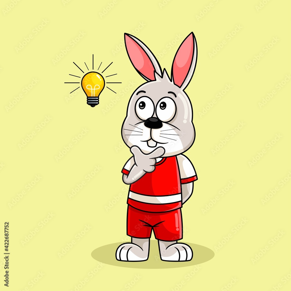 Fototapeta premium cute rabbit cartoon thinking illustration