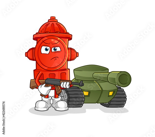 fire hydrant soldier with tank character. cartoon mascot vector
