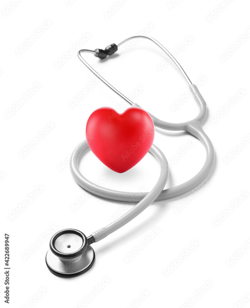 Stethoscope and red heart on white background Stethoscope and red heart on white background
