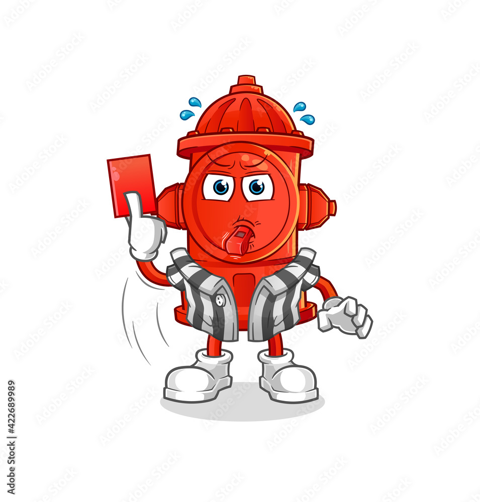 Obraz premium fire hydrant referee with red card illustration. character vector