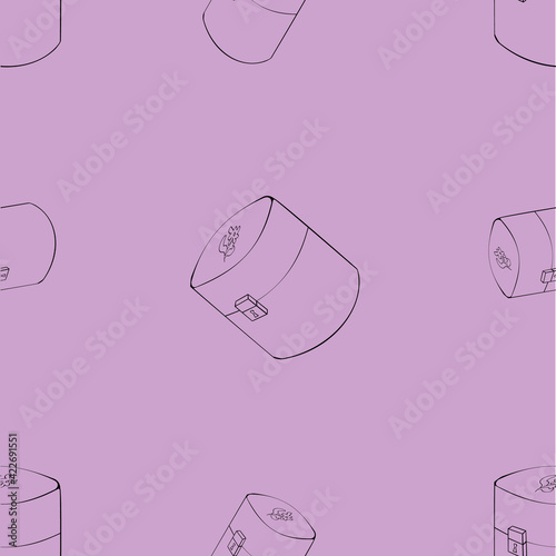 A jpeg illustration of boxes with a small overhead lock and a flower decoration on the cover on lilac background. Designed for prints, wraps, backgrounds, textiles, wallpapers © bartimish