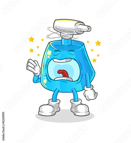 cleaning spray yawn character. cartoon mascot vector