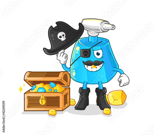 cleaning spray pirate with treasure mascot. cartoon vector