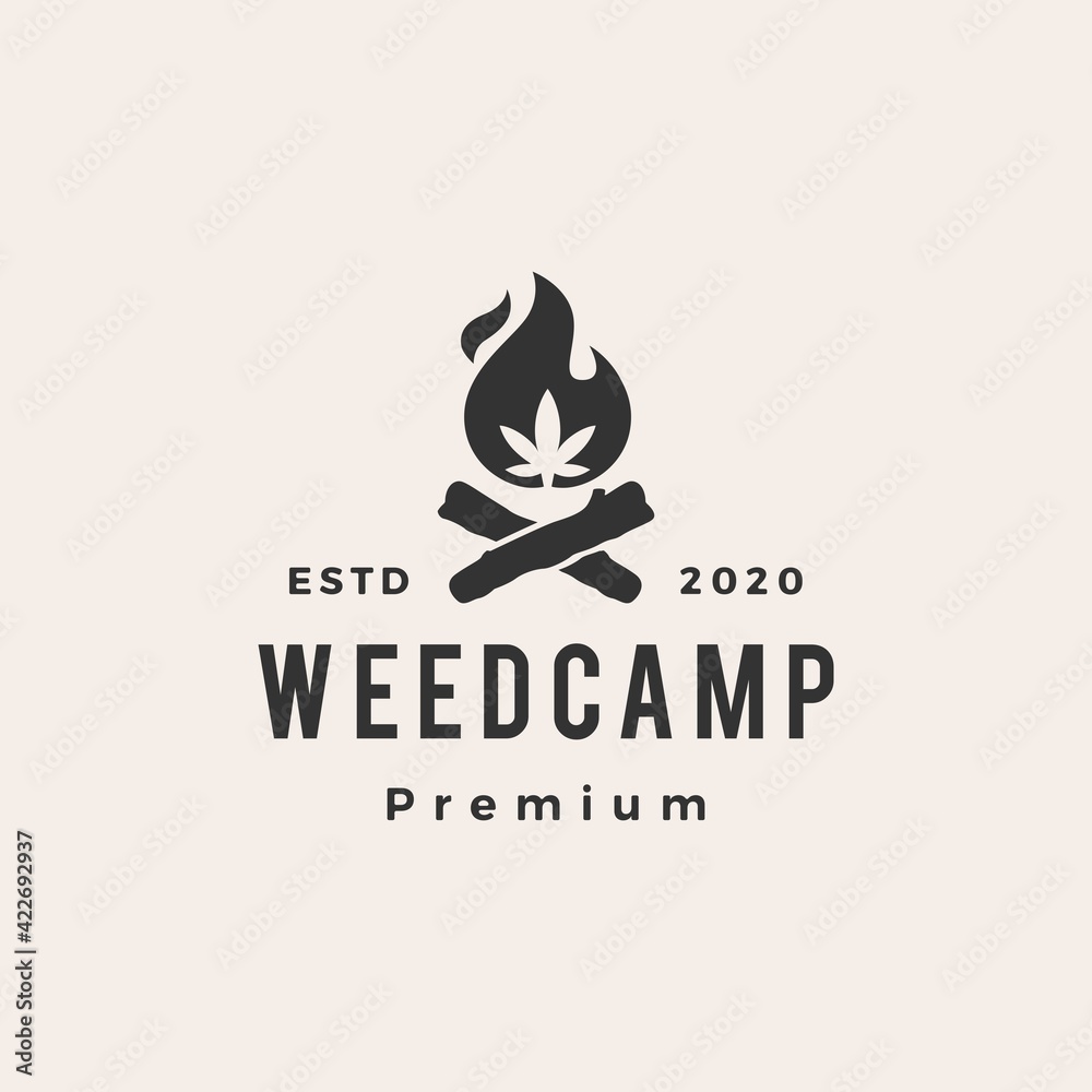 weed camp cannabis tree hipster vintage logo vector icon illustration