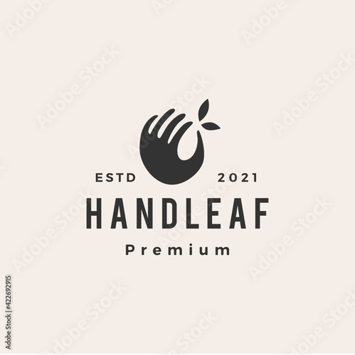 hand leaf hipster vintage logo vector icon illustration