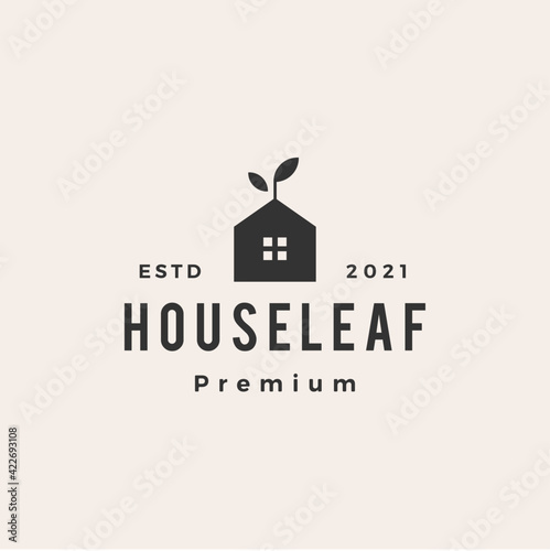 house leaf sprout hipster vintage logo vector icon illustration