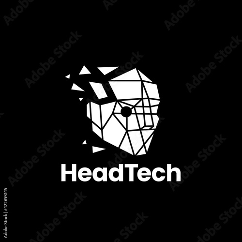 human head technology geometric polygonal logo vector icon illustration