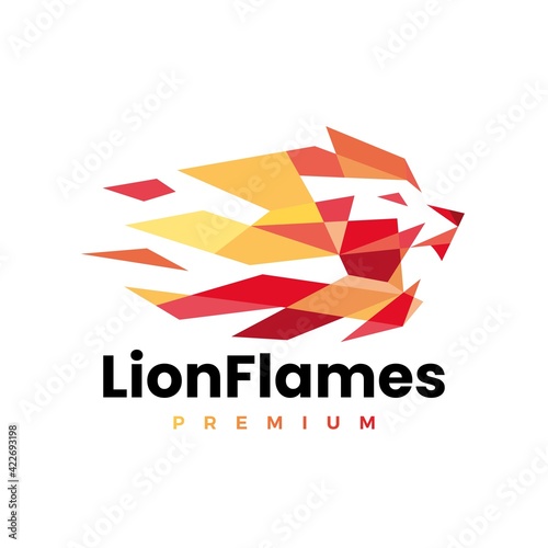 lion fire flame geometric polygonal logo vector icon illustration