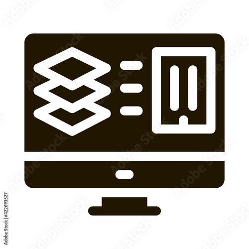 computer simulation of building icon Vector Glyph Illustration