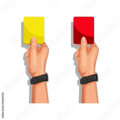 soccer referee hand showing yellow and red card symbol set cartoon illustration vector