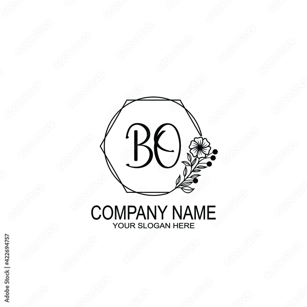 BO Initials handwritten minimalistic logo template vector