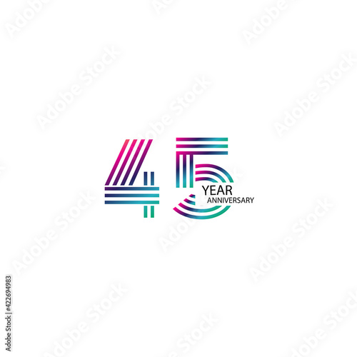 45 Years Anniversary Celebration Rainbow Color Vector Template Design Illustration