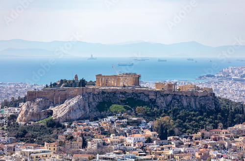 Athens, Greece. Acropolis and Parthenon temple, view from Lycabettus Hill. photo