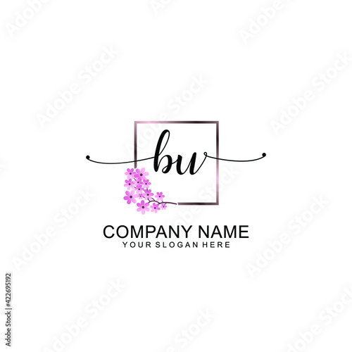 BU Initials handwritten minimalistic logo template vector