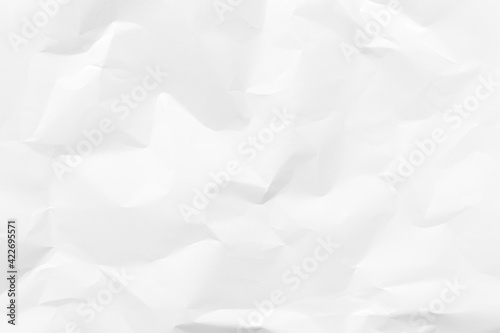 White crumpled paper texture background. Clean white paper. Top view.