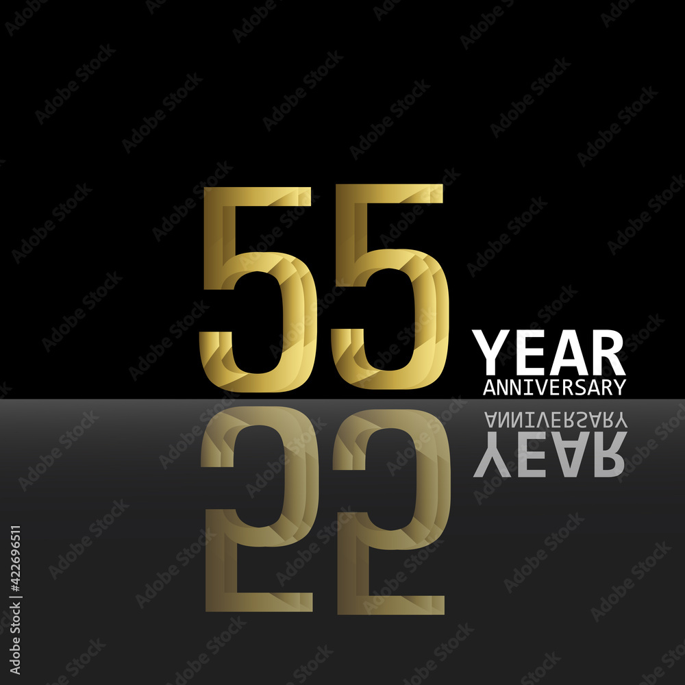 55 Years Anniversary Celebration Gold Black Color Background Vector Template Design Illustration