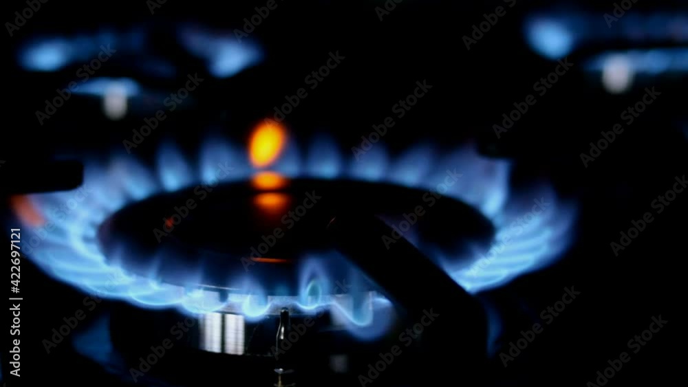 Process of burning and appearing blue flame of gas methane or propane