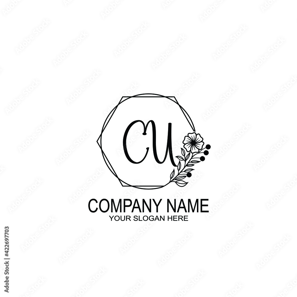 CU Initials handwritten minimalistic logo template vector