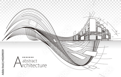 Architecture building construction perspective design,abstract modern urban building line drawing.