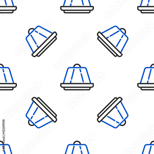 Line Pudding custard with caramel glaze icon isolated seamless pattern on white background. Colorful outline concept. Vector