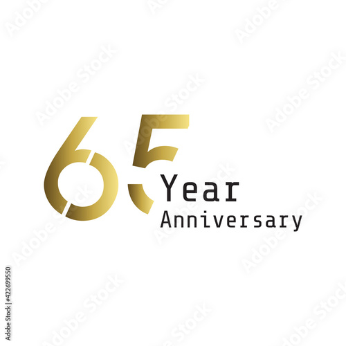 65 Years Anniversary Celebration Gold White Background Color Vector Template Design Illustration