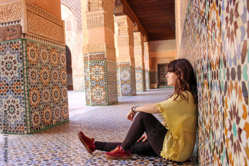 Young girl posing at the Ben Youssef Madrasa in Marrakech