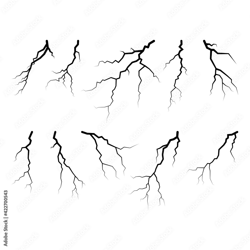 Black lightning collection isolated on white background vector illustration