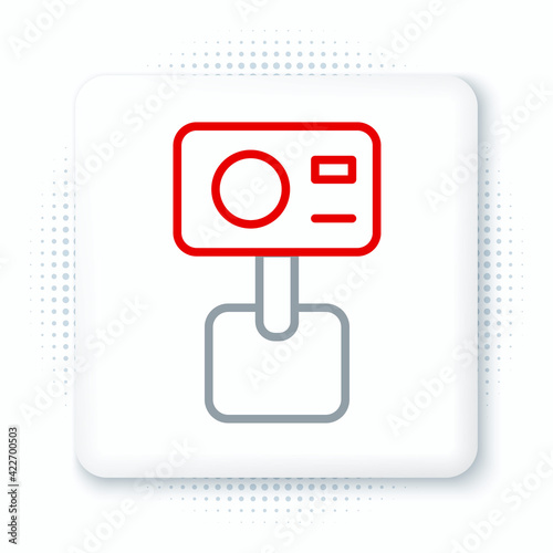 Line Action extreme camera icon isolated on white background. Video camera equipment for filming extreme sports. Colorful outline concept. Vector