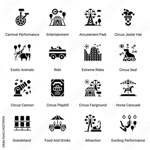 Circus Elements Glyph Icons - Solid, Vectors