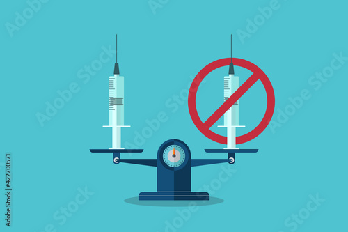 Balance vaccination and anti-vaccination. Vaccination or Anti-vaccination concept, vector illustration