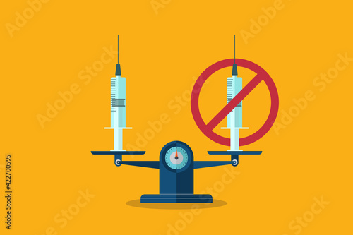 Balance vaccination and anti-vaccination. Vaccination or Anti-vaccination concept, vector illustration