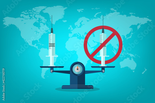 Balance vaccination and anti-vaccination. Vaccination or Anti-vaccination concept, vector illustration
