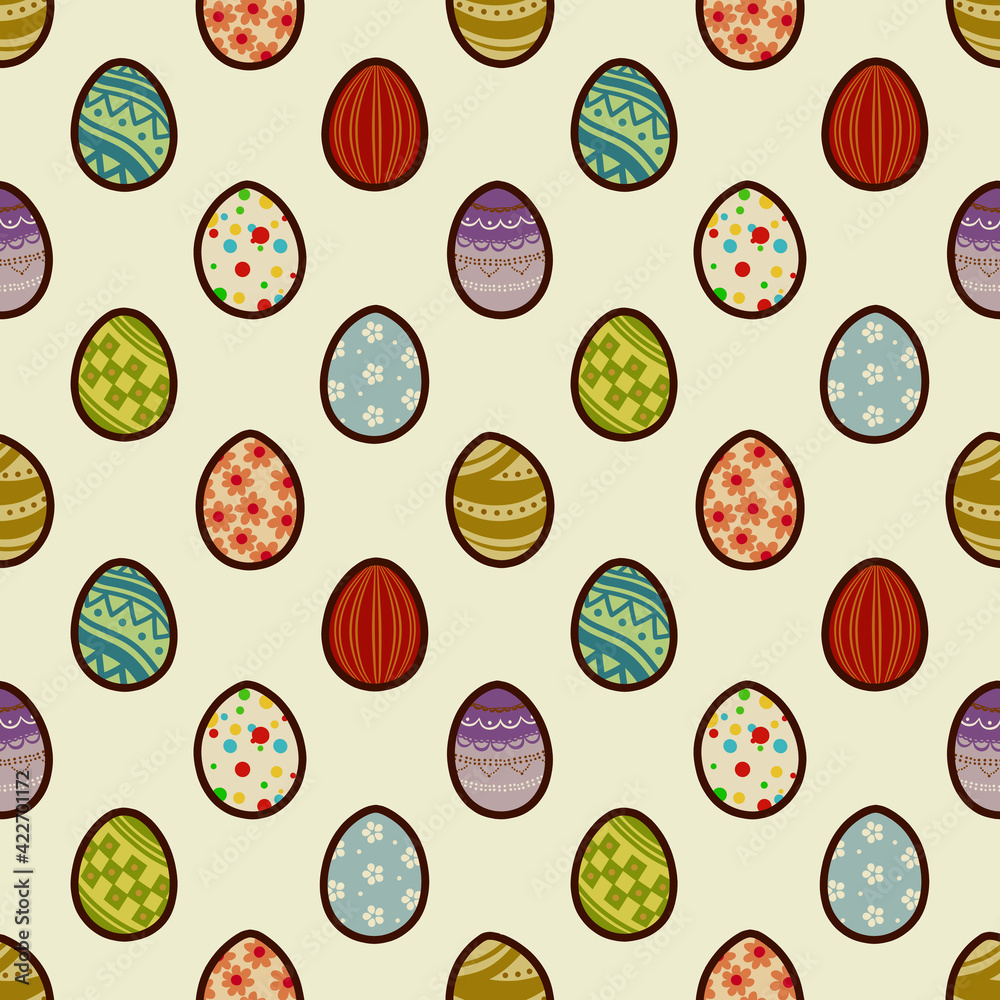 Bold line Easter egg seamless pattern background illustration (beige)