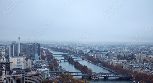 View of Paris panorama from Eiffel tower.