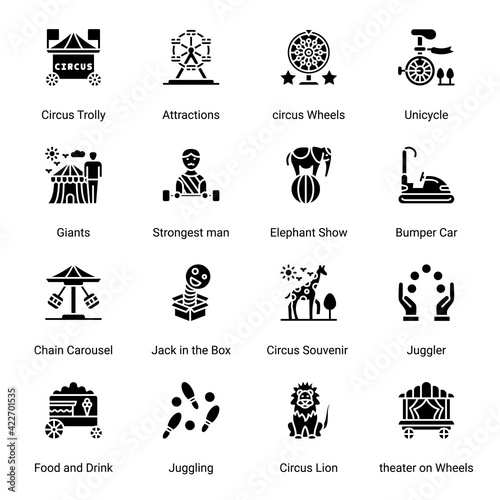 Circus Elements Glyph Icons - Solid, Vectors