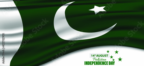 Vector Illustration for 14th August Independence day of Pakistan. Rejoicing boy jumping with Pakistan flag in hand.