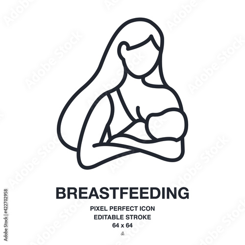 Breastfeeding editable stroke outline icon isolated on white background vector illustration. Pixel perfect. 64 x 64.